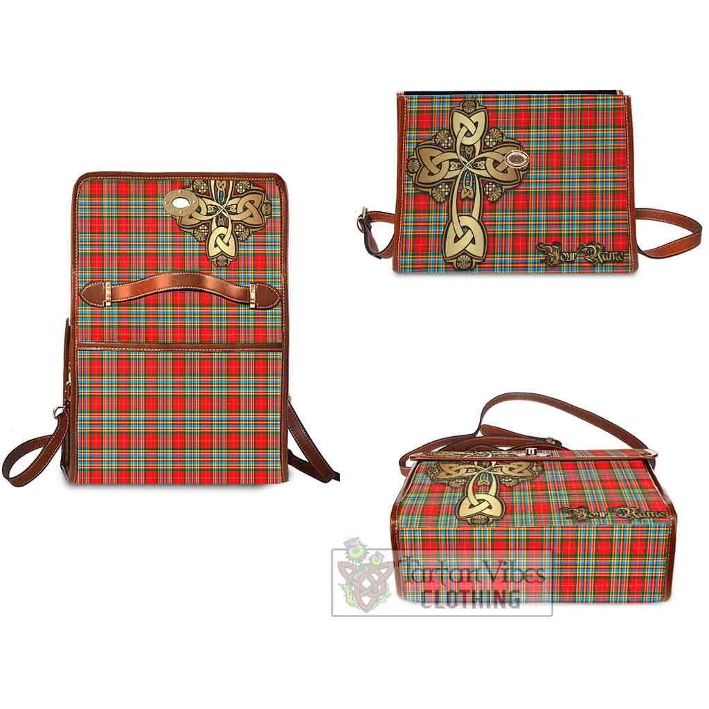 Tartan Vibes Clothing Chattan Tartan Waterproof Canvas Bag Golden Thistle Celtic Cross Style