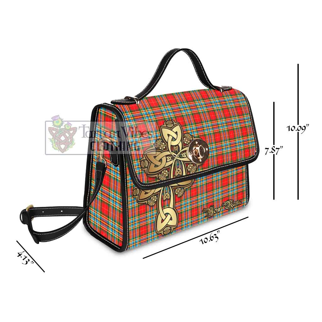 Tartan Vibes Clothing Chattan Tartan Waterproof Canvas Bag Golden Thistle Celtic Cross Style