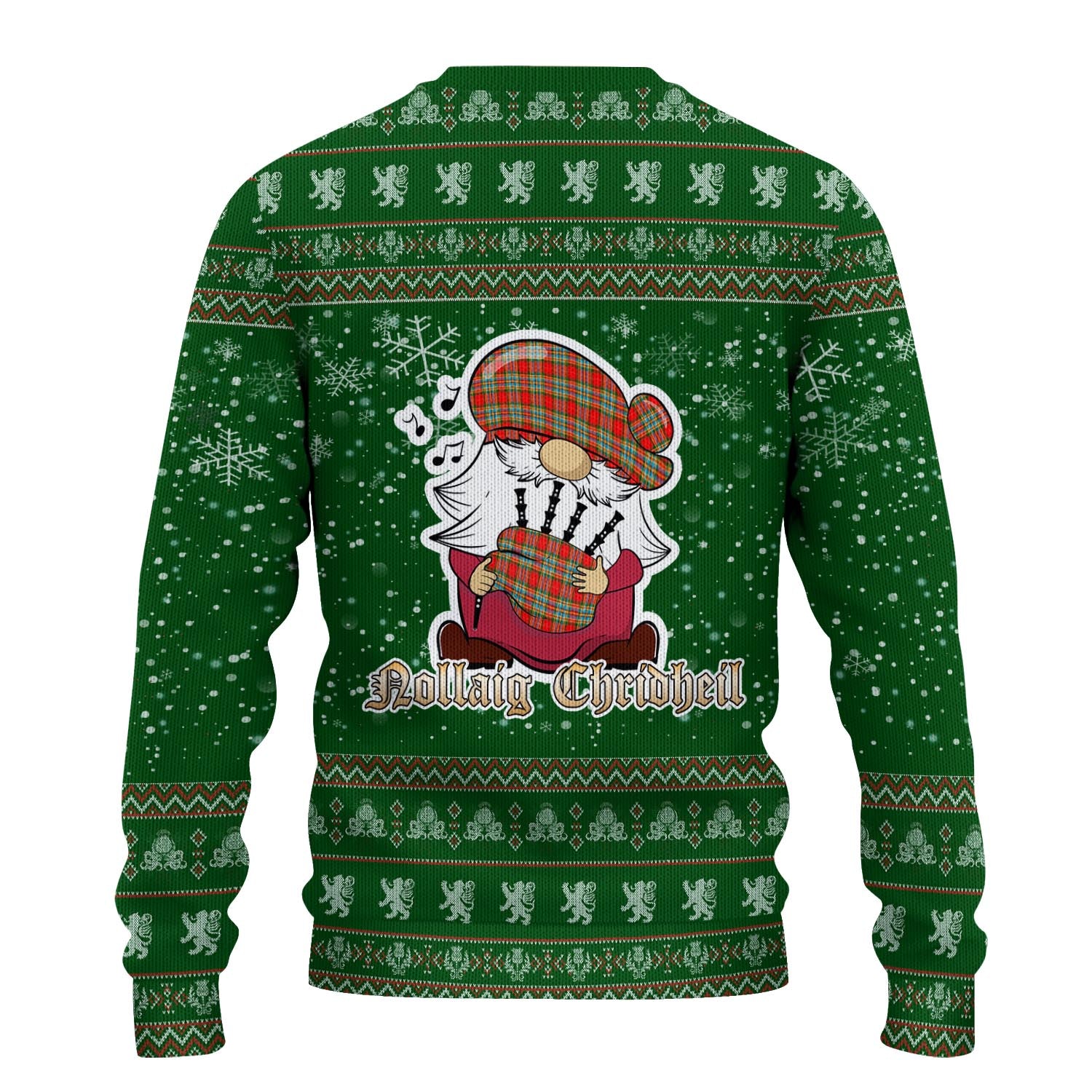 Chattan Clan Christmas Family Knitted Sweater with Funny Gnome Playing Bagpipes - Tartanvibesclothing