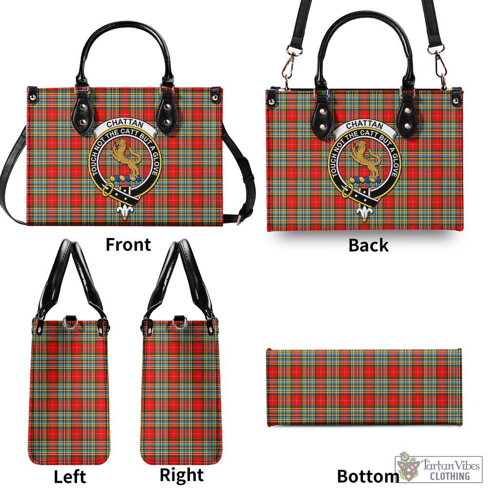 Tartan Vibes Clothing Chattan Tartan Luxury Leather Handbags with Family Crest