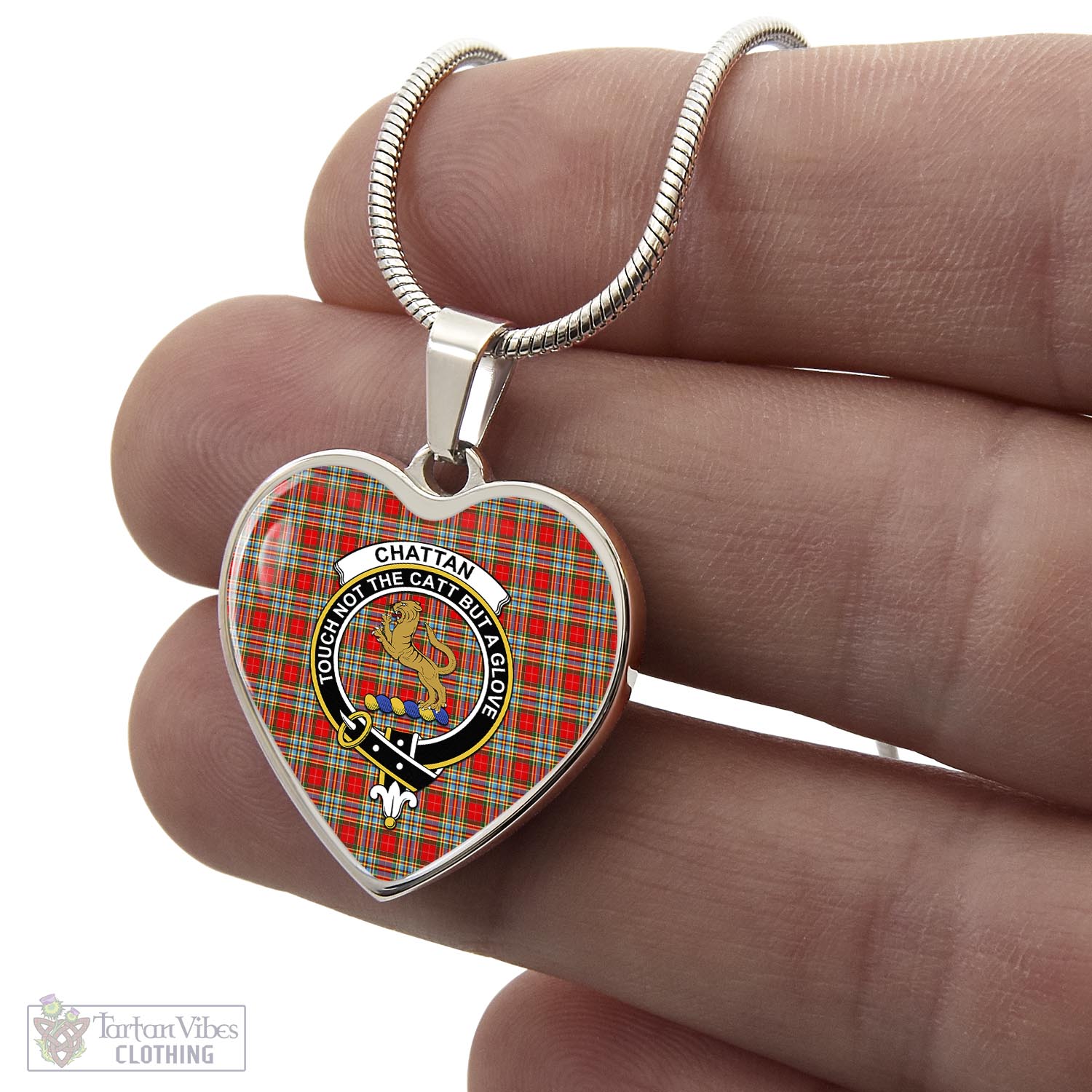 Tartan Vibes Clothing Chattan Tartan Heart Necklace with Family Crest