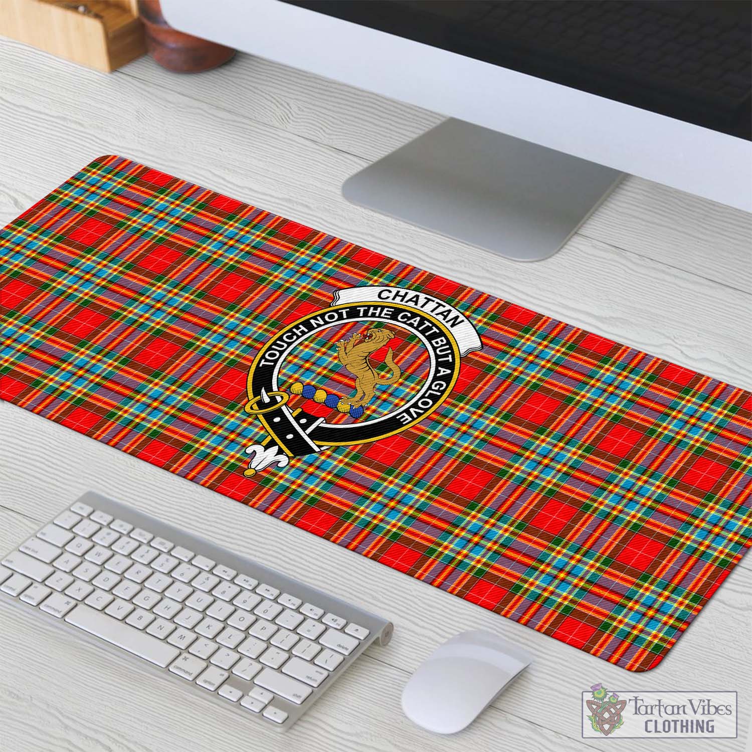 Tartan Vibes Clothing Chattan Tartan Mouse Pad with Family Crest