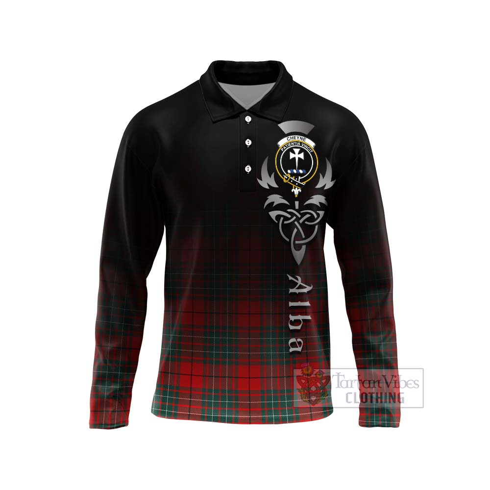 Tartan Vibes Clothing Cheyne Tartan Long Sleeve Polo Shirt Featuring Alba Gu Brath Family Crest Celtic Inspired