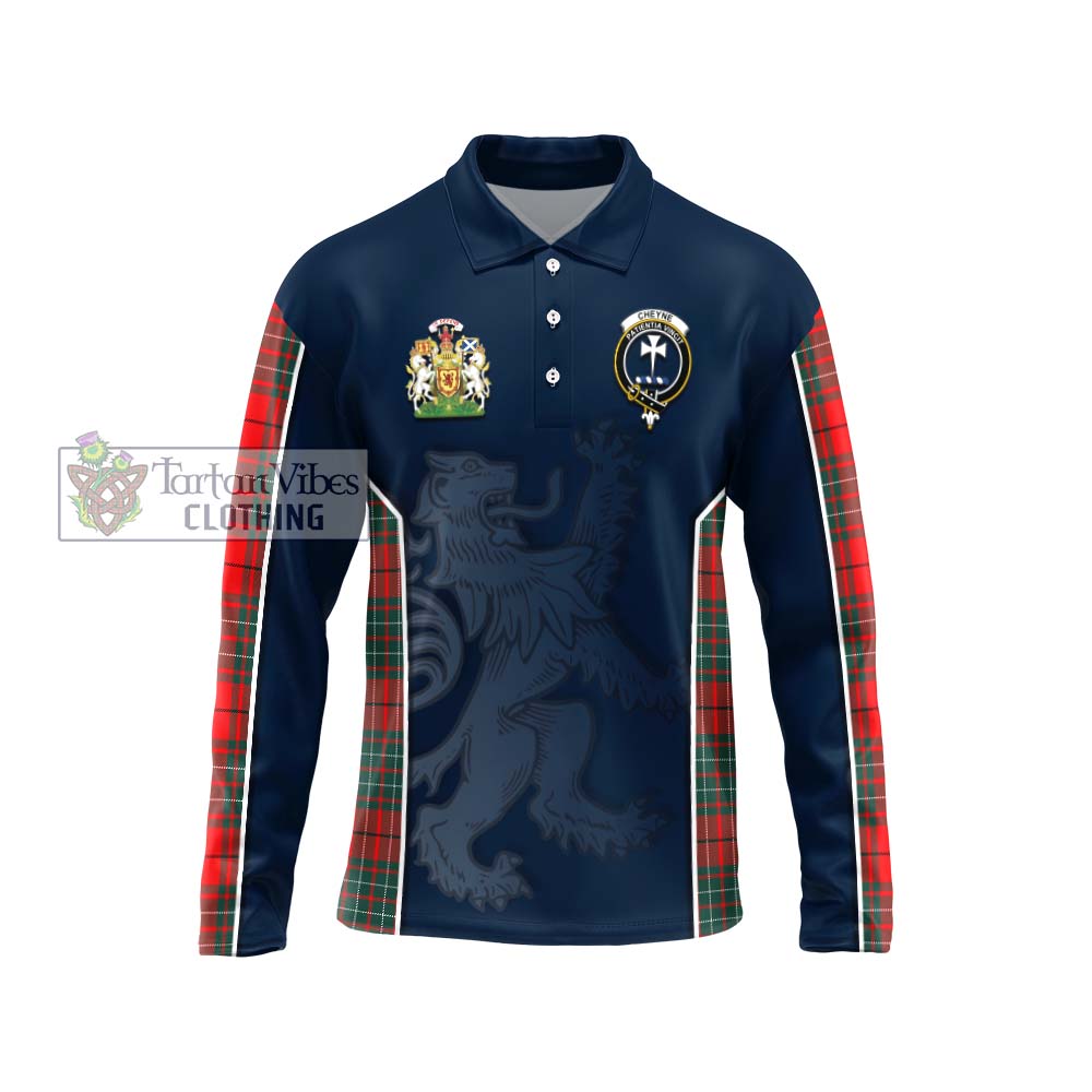 Cheyne Tartan Long Sleeve Polo Shirt with Family Crest and Lion Rampant Vibes Sport Style Unisex - Tartan Vibes Clothing