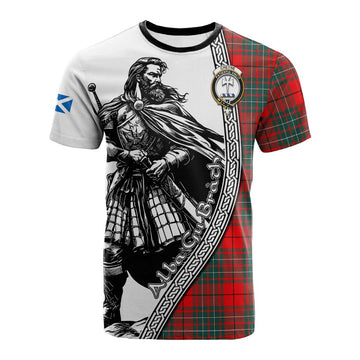 Cheyne Tartan Clan Crest Cotton T-shirt with Highlander Warrior Celtic Style