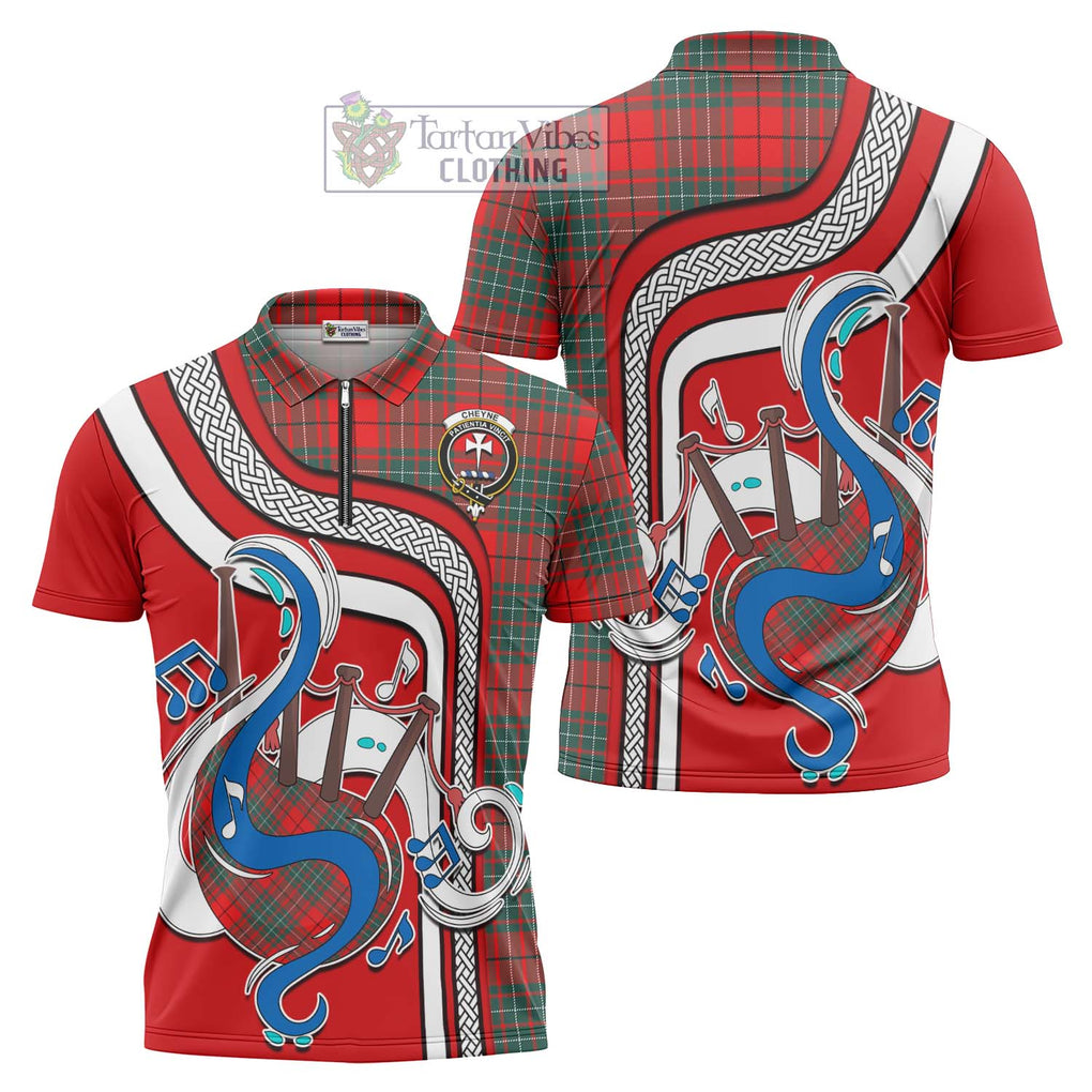 Cheyne Tartan Zipper Polo Shirt with Epic Bagpipe Style Unisex - Tartanvibesclothing Shop