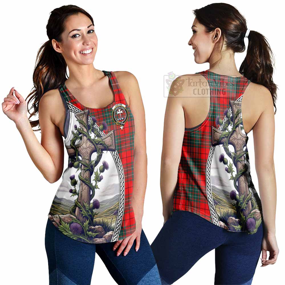 Tartan Vibes Clothing Cheyne Tartan Women's Racerback Tanks with Family Crest and St. Andrew's Cross Accented by Thistle Vines