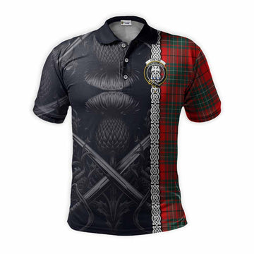 Cheyne Tartan Polo Shirt with Family Crest Cross Sword Thistle Celtic Vibes