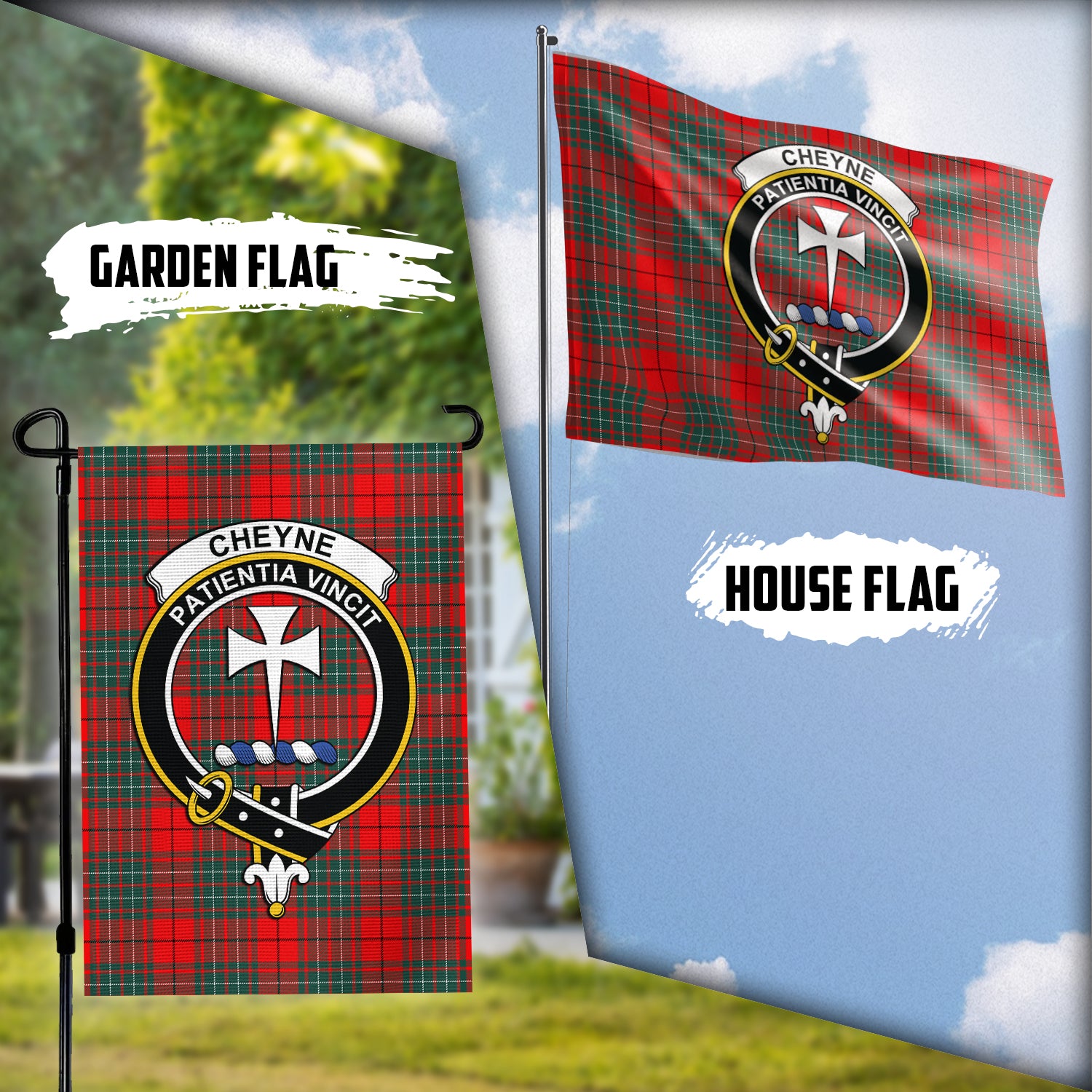 Cheyne Tartan Flag with Family Crest Garden Flag (Vertical) - Tartan Vibes Clothing