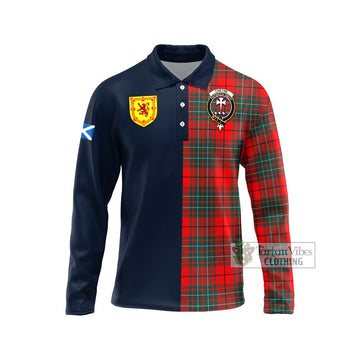 Cheyne Tartan Long Sleeve Polo Shirt Alba with Scottish Lion Royal Arm Half Style