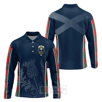 Cheyne Tartan Long Sleeve Polo Shirt with Family Crest and Scottish Thistle Vibes Sport Style