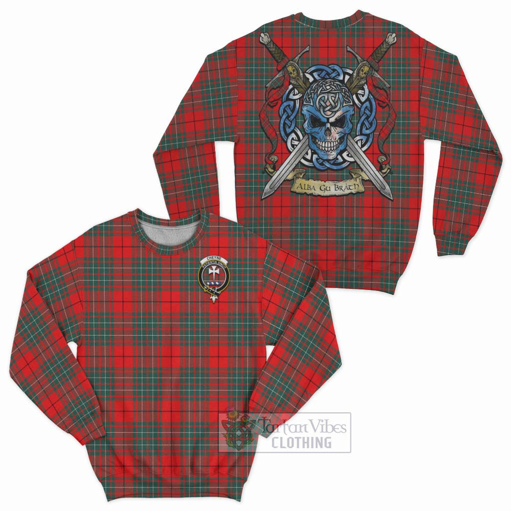 Tartan Vibes Clothing Cheyne Tartan Sweatshirt with Family Crest Celtic Skull Style