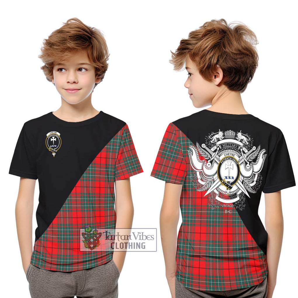 Cheyne Tartan Kid T-Shirt with Family Crest and Military Logo Style Youth XL Size14 - Tartanvibesclothing Shop