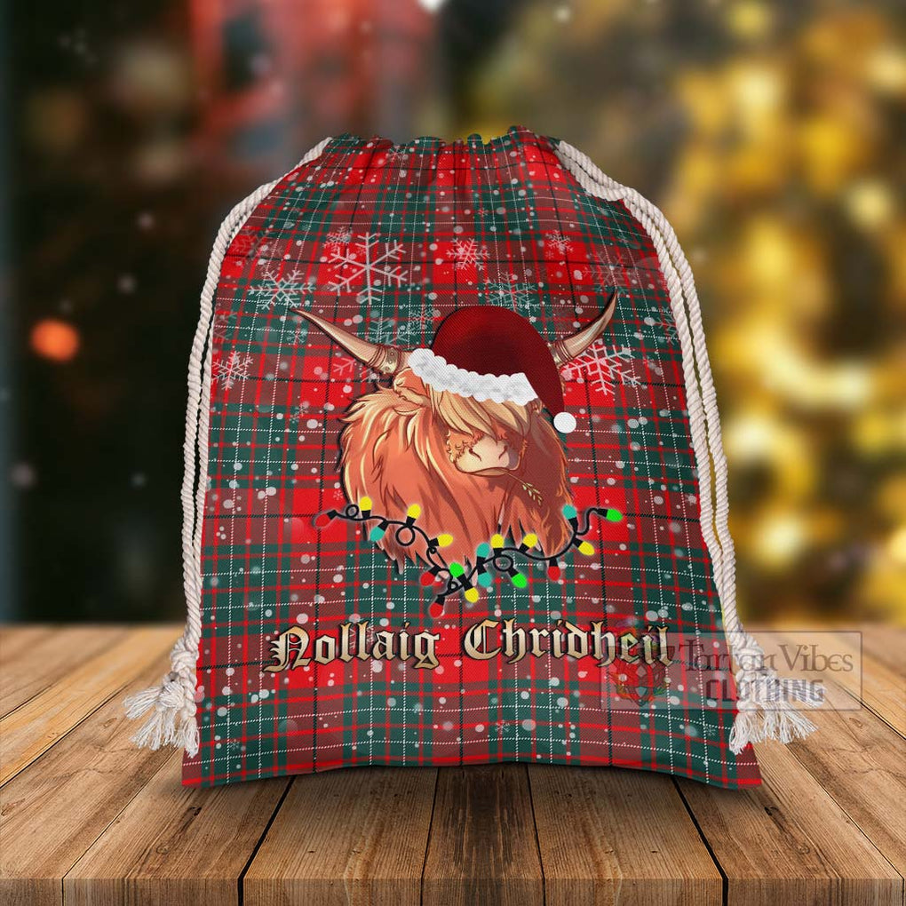 Tartan Vibes Clothing Cheyne Tartan Christmas Santa's Bag with Highland Cow