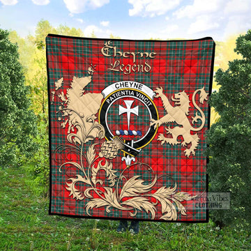 Cheyne Tartan Quilt with Family Crest and Scottish Symbol Style