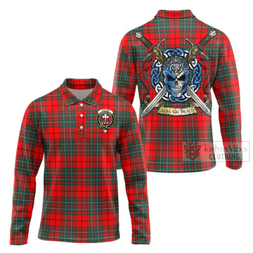 Cheyne Tartan Long Sleeve Polo Shirt with Family Crest Celtic Skull Style