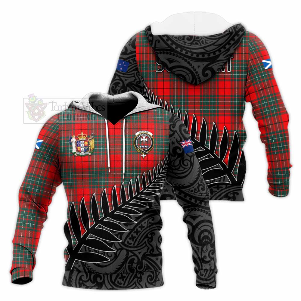 Tartan Vibes Clothing Cheyne Crest Tartan Knitted Hoodie with New Zealand Silver Fern Half Style