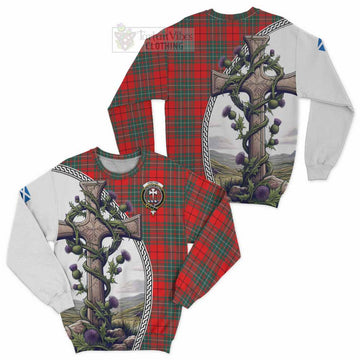 Cheyne Tartan Sweatshirt with Family Crest and St. Andrew's Cross Accented by Thistle Vines