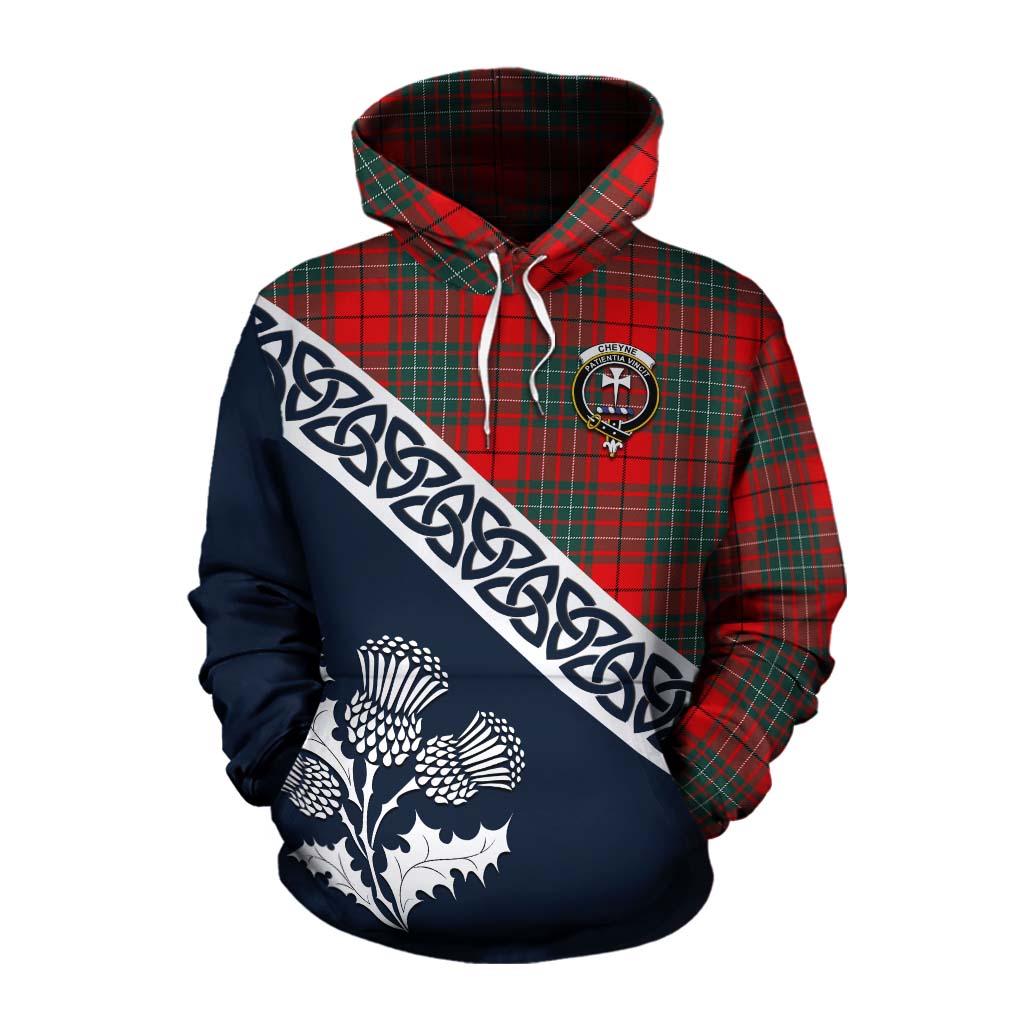 Tartan Vibes Clothing Cheyne Tartan Cotton Hoodie Featuring Thistle and Scotland Map