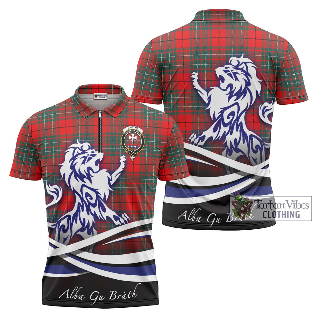 Cheyne Tartan Zipper Polo Shirt with Alba Gu Brath Regal Lion Emblem Unisex - Tartanvibesclothing Shop