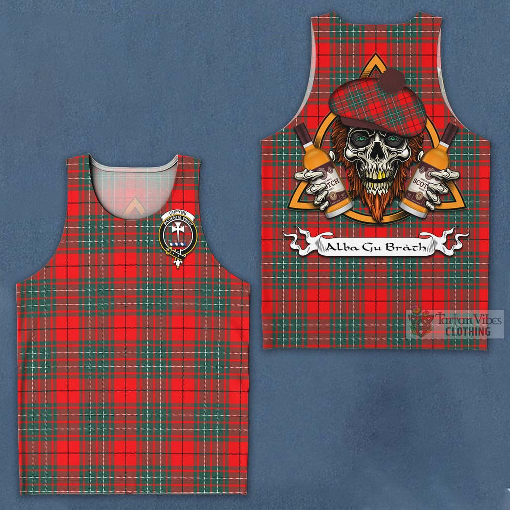 Tartan Vibes Clothing Cheyne Tartan Men's Tank Top with Family Crest and Bearded Skull Holding Bottles of Whiskey