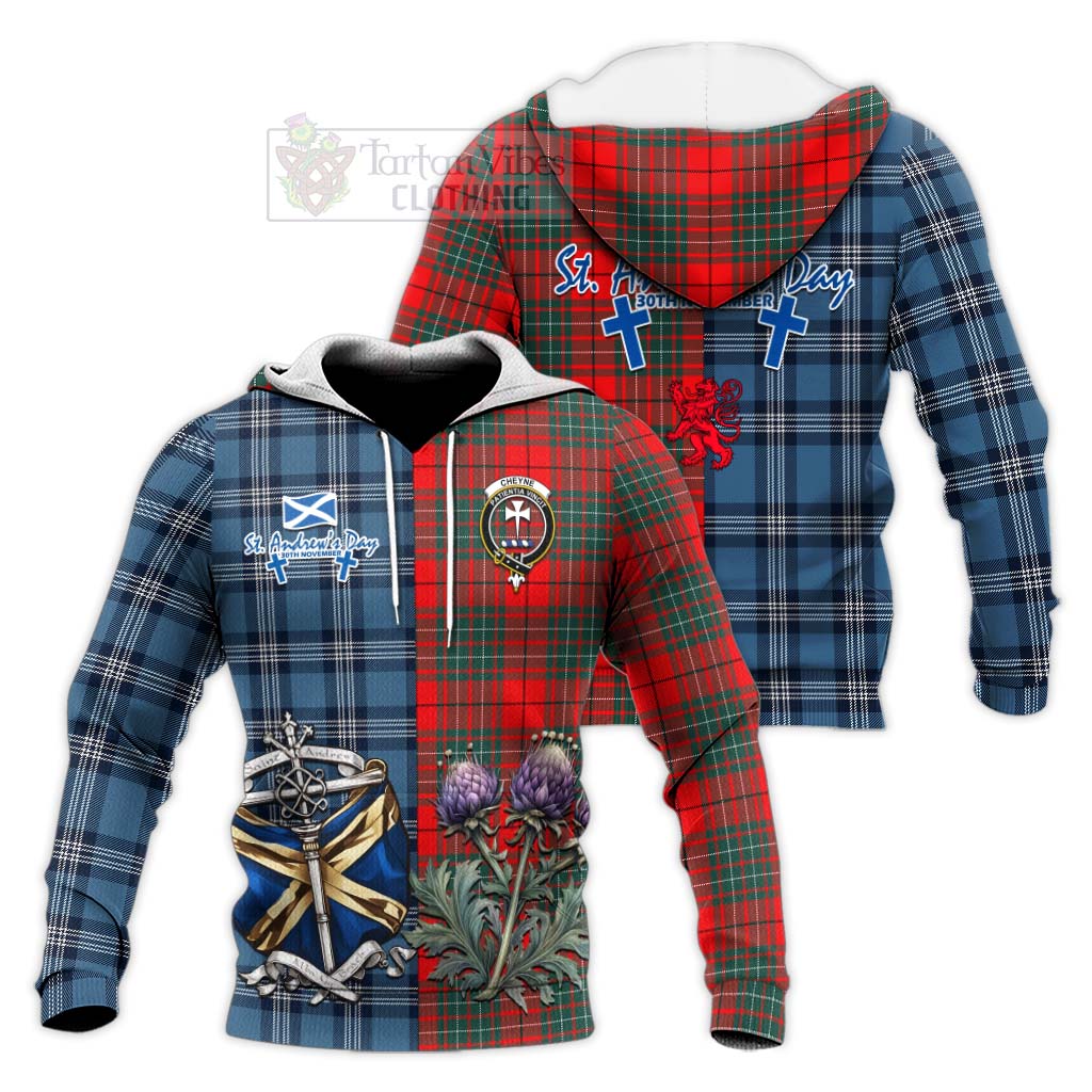 Tartan Vibes Clothing Cheyne Tartan Knitted Hoodie Happy St. Andrew's Day Half Tartan Style