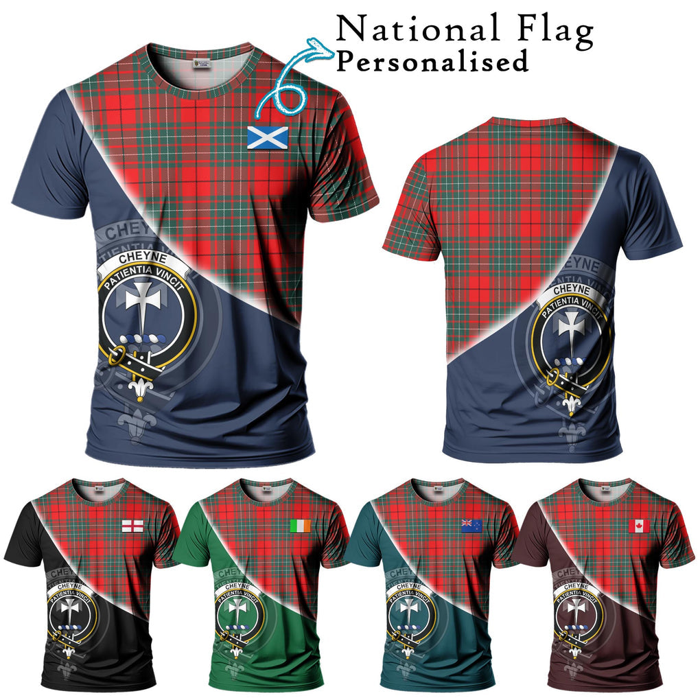 Cheyne Tartan T-Shirt with Personalised National Flag and Family Crest Half Style Kid's Shirt - Tartanvibesclothing Shop