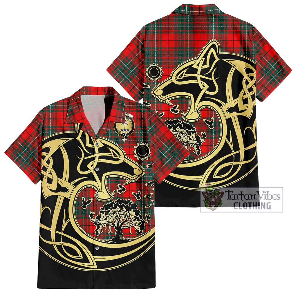 Cheyne Tartan Short Sleeve Button Shirt with Family Crest Celtic Wolf Style Kid - Tartan Vibes Clothing