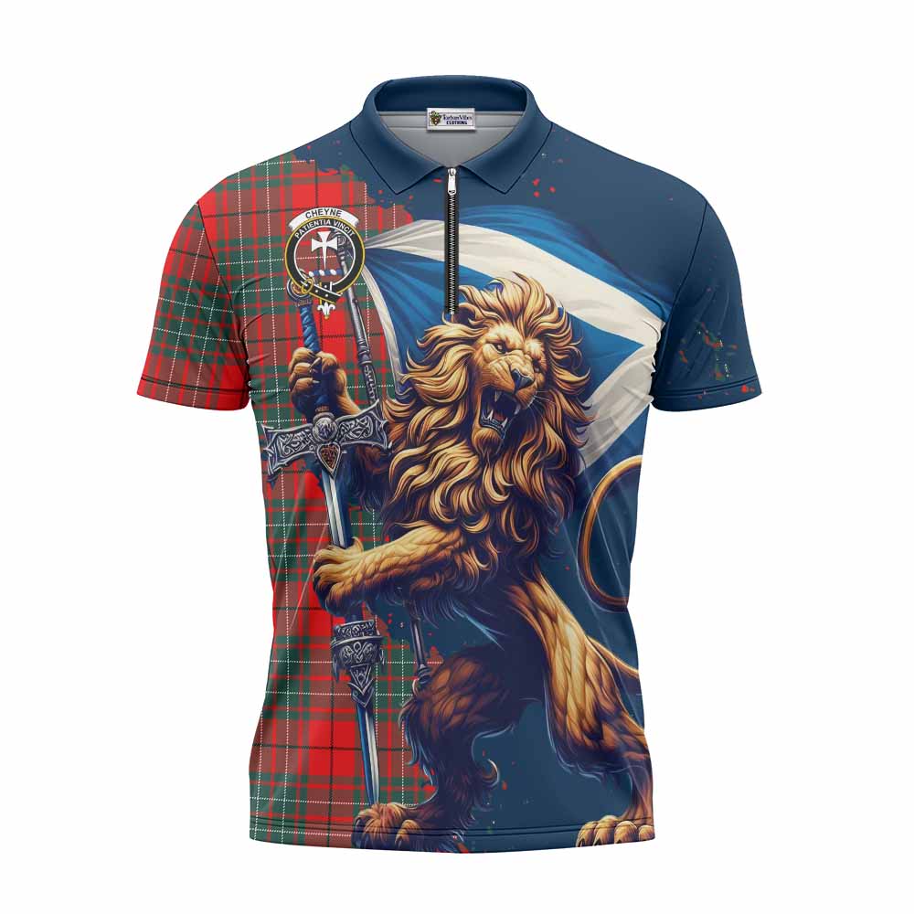 Tartan Vibes Clothing Cheyne Tartan Family Crest Zipper Polo Shirt with Scottish Majestic Lion