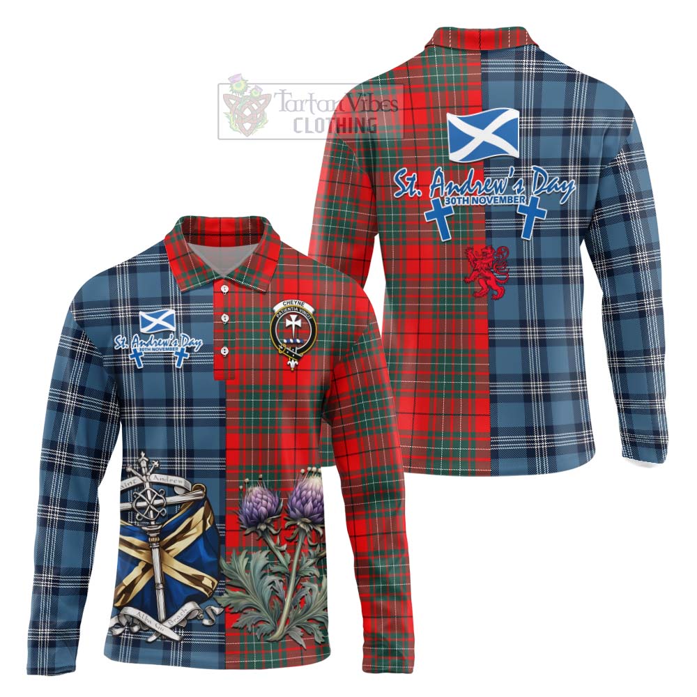 Tartan Vibes Clothing Cheyne Tartan Long Sleeve Polo Shirt Happy St. Andrew's Day Half Tartan Style