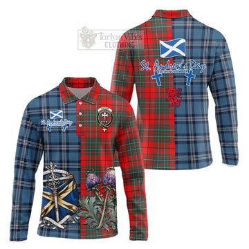 Cheyne Tartan Long Sleeve Polo Shirt Happy St. Andrew's Day Half Tartan Style