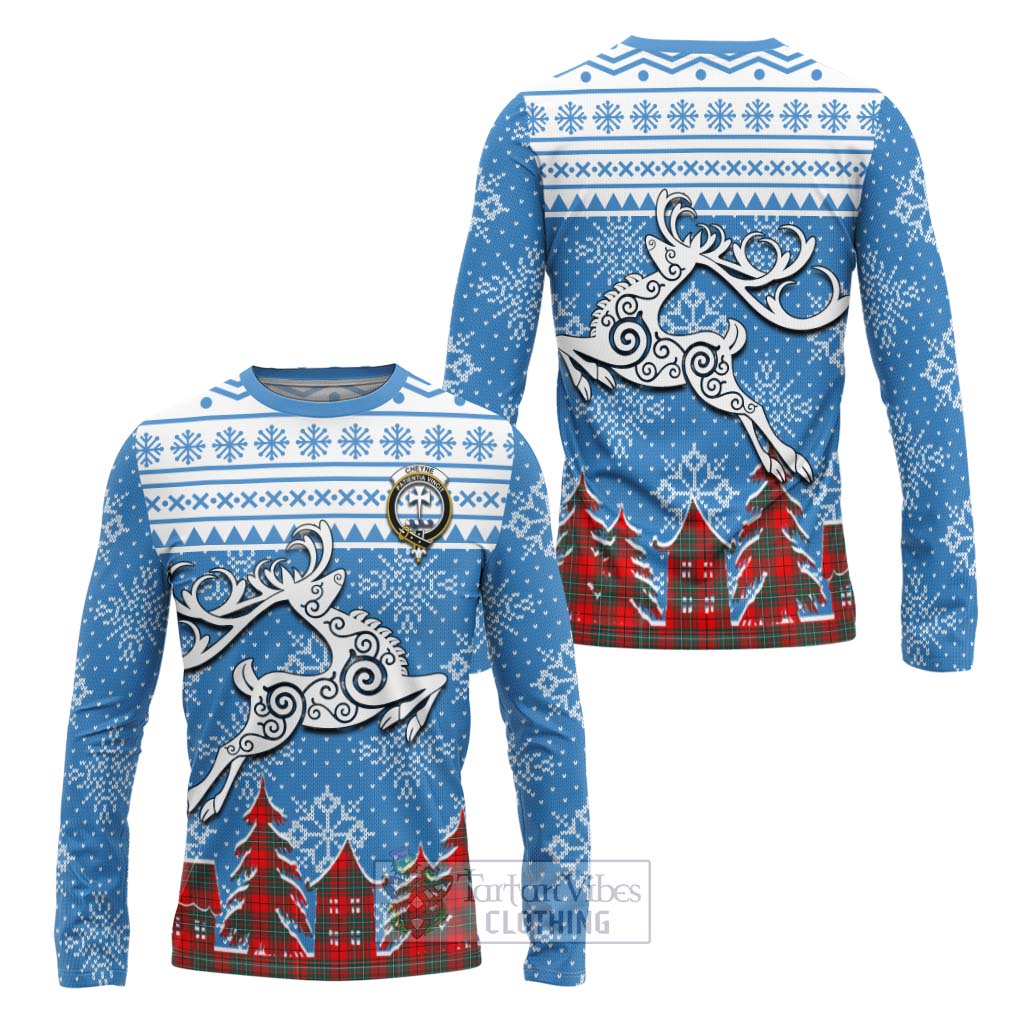 Tartan Vibes Clothing Cheyne Clan Christmas Long Sleeve T-Shirt Celtic Reindeer Style