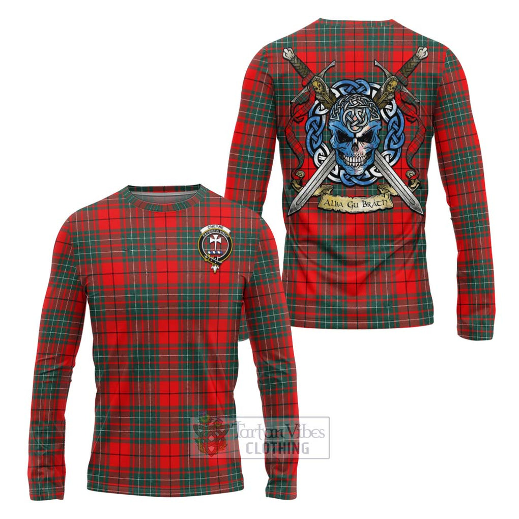 Tartan Vibes Clothing Cheyne Tartan Long Sleeve T-Shirt with Family Crest Celtic Skull Style