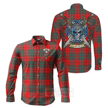 Cheyne Tartan Long Sleeve Button Shirt with Family Crest Celtic Skull Style