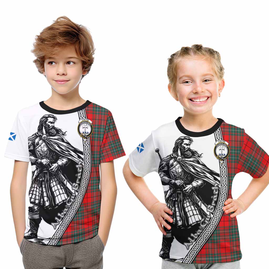 Cheyne Tartan Clan Crest Kid T-Shirt with Highlander Warrior Celtic Style