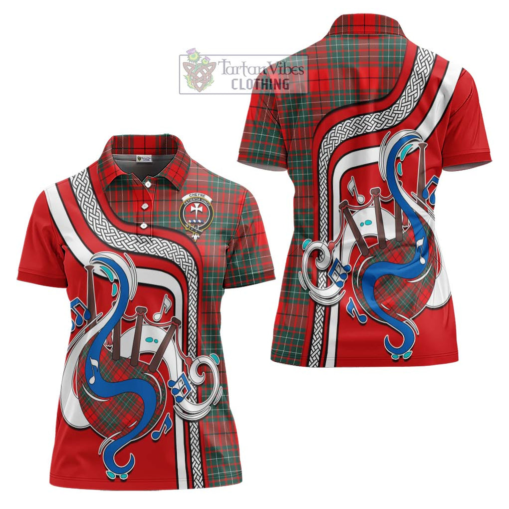 Cheyne Tartan Women's Polo Shirt with Epic Bagpipe Style Women - Tartanvibesclothing Shop