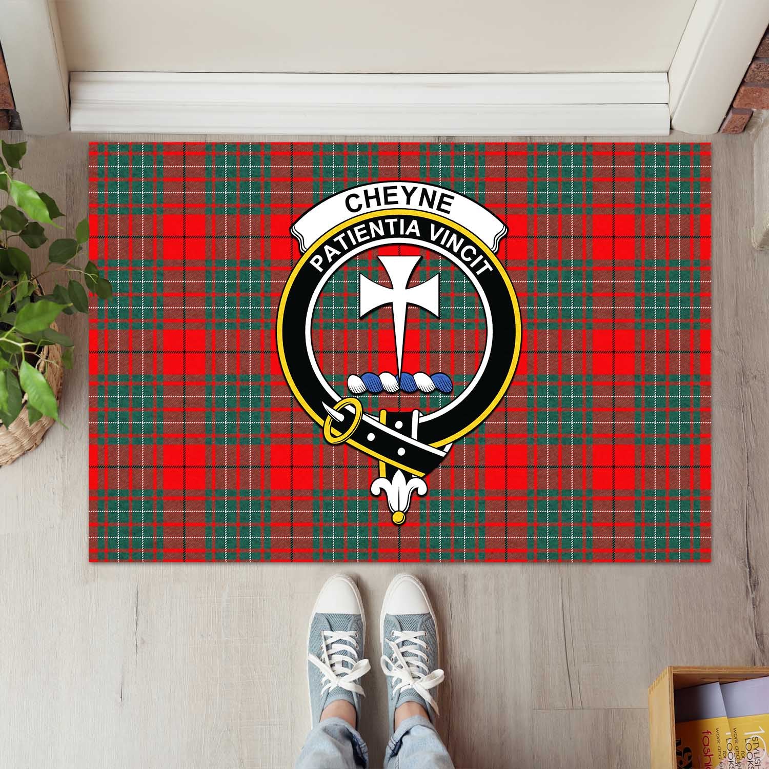 Cheyne Tartan Door Mat with Family Crest - Tartanvibesclothing