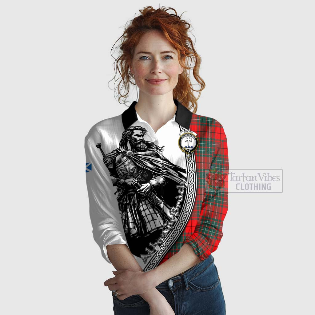 Tartan Vibes Clothing Cheyne Tartan Clan Crest Women's Casual Shirt with Highlander Warrior Celtic Style