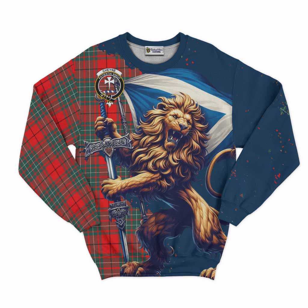 Tartan Vibes Clothing Cheyne Tartan Family Crest Sweatshirt with Scottish Majestic Lion