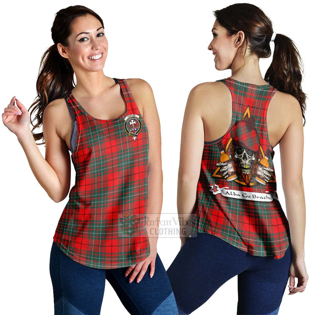 Tartan Vibes Clothing Cheyne Tartan Women's Racerback Tanks with Family Crest and Bearded Skull Holding Bottles of Whiskey