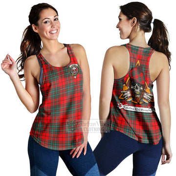 Cheyne Tartan Women's Racerback Tanks with Family Crest and Bearded Skull Holding Bottles of Whiskey