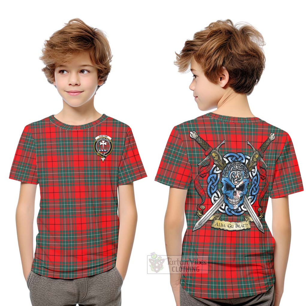 Tartan Vibes Clothing Cheyne Tartan Kid T-Shirt with Family Crest Celtic Skull Style