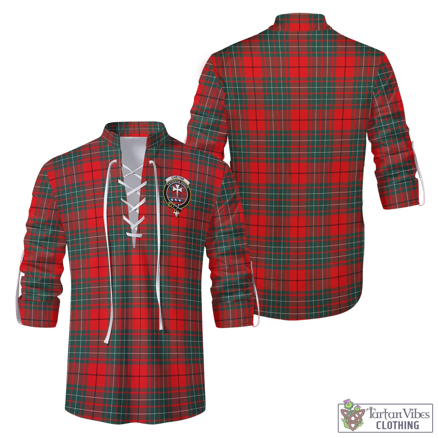 Tartan Vibes Clothing Cheyne Tartan Men's Scottish Traditional Jacobite Ghillie Kilt Shirt with Family Crest