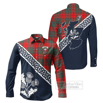 Cheyne Tartan Long Sleeve Button Shirt Featuring Thistle and Scotland Map