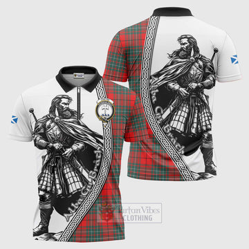 Cheyne Tartan Clan Crest Zipper Polo Shirt with Highlander Warrior Celtic Style Unisex - Tartan Vibes Clothing