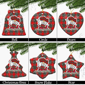 Cheyne Tartan Christmas Ceramic Ornaments with Scottish Gnome Playing Bagpipes