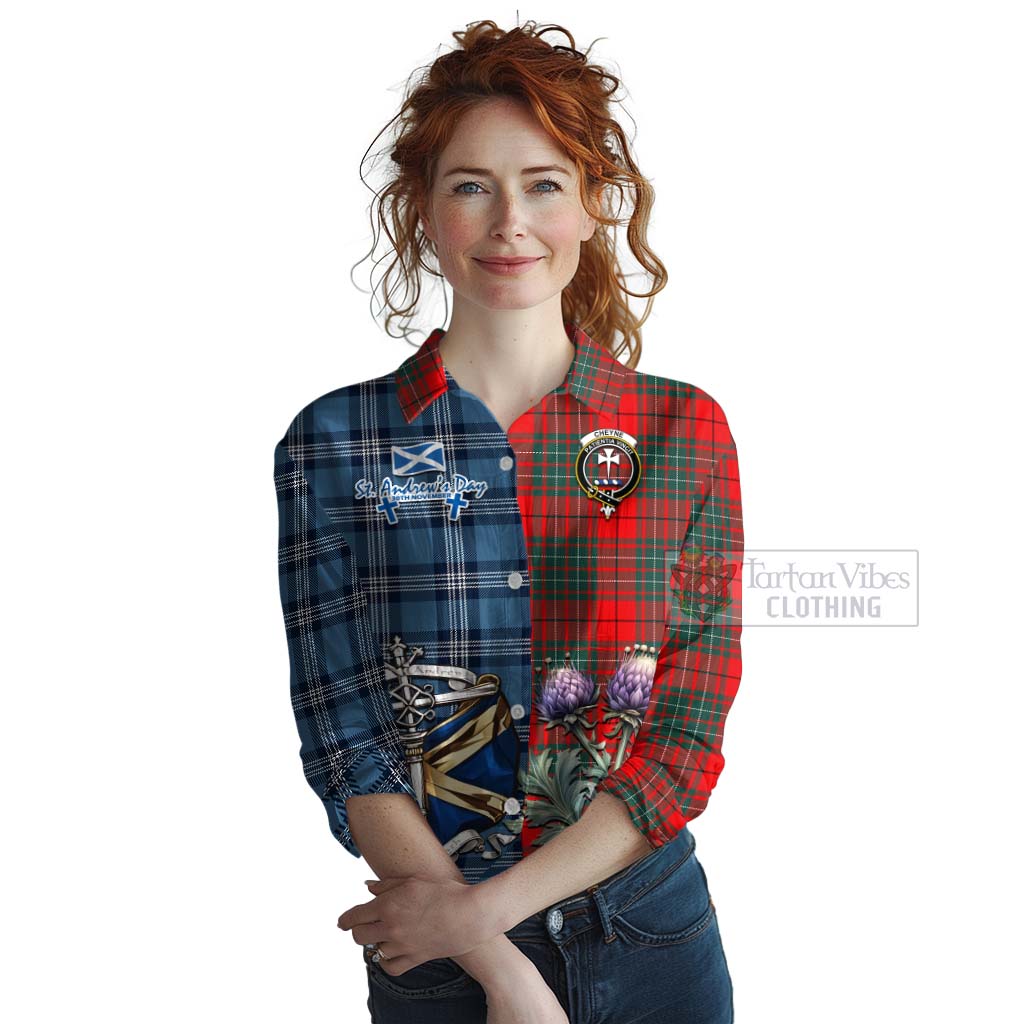 Tartan Vibes Clothing Cheyne Tartan Women's Casual Shirt Happy St. Andrew's Day Half Tartan Style