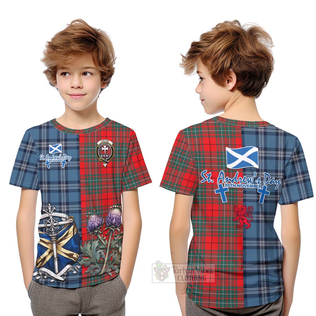 Tartan Vibes Clothing Cheyne Tartan Kid T-Shirt Happy St. Andrew's Day Half Tartan Style