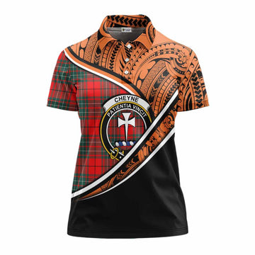 Cheyne Crest Tartan Women's Polo Shirt with Polynesian Vibes Style - Orange Version