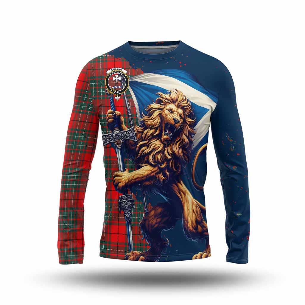 Tartan Vibes Clothing Cheyne Tartan Family Crest Long Sleeve T-Shirt with Scottish Majestic Lion